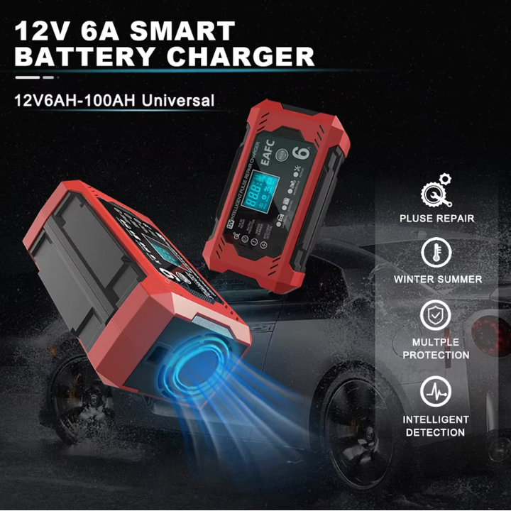 Intelligent Bilbatteriladdare 12V/24V - LCD-display & Automatisk skydd