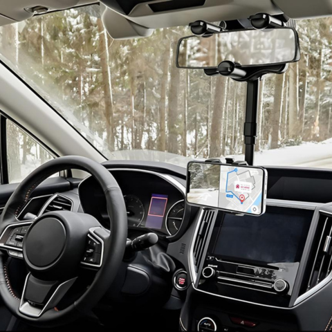 Car Phone Support — Mounts on Rearview Mirror and Adjustable 