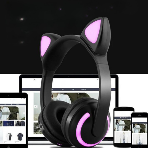 Căști luminoase Bluetooth Cat Ears - ascultare confortabilă și stil original